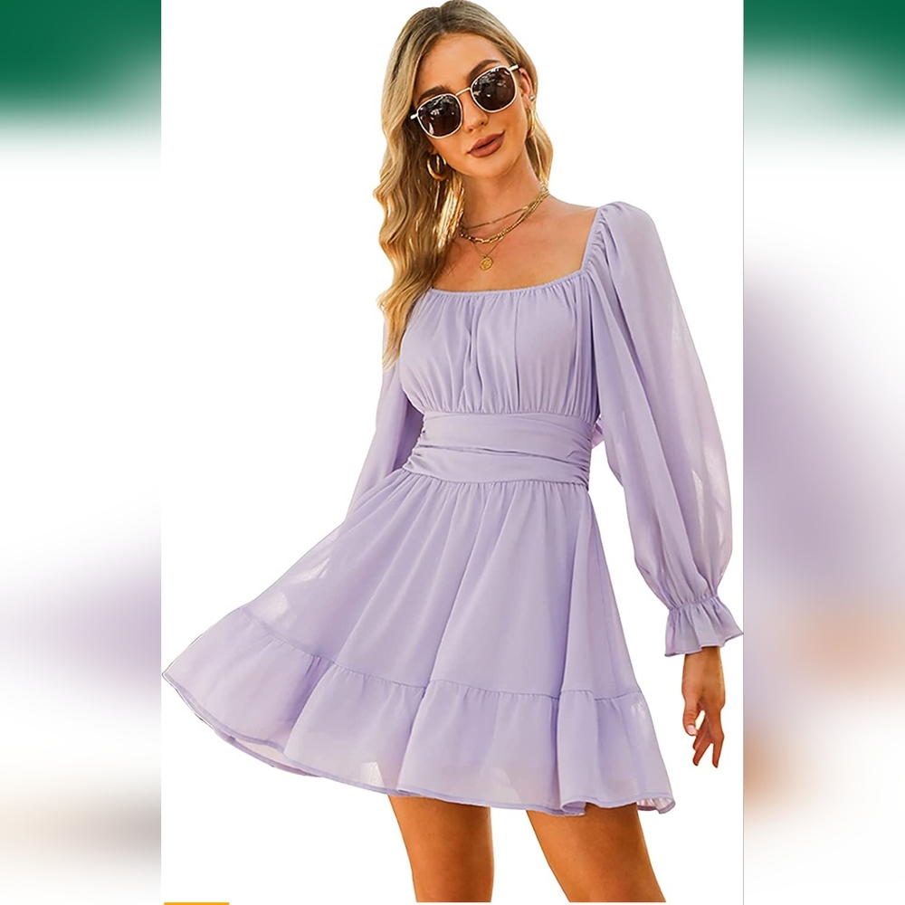 Exlura Tie Back Long Sleeve Summer Dress